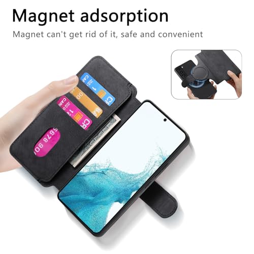2 in 1 Detachable Wallet Case for Samsung Galaxy S22 CMG Black | PU Leather Magnetic Flip Folio Case with RFID Blocking Card Holder, Credit Card Slots Kickstand, Shockproof Protective Cover - color: Black, size: Samsung Galaxy S22