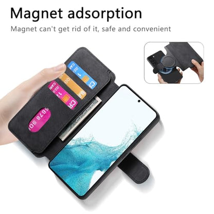 2 in 1 Detachable Wallet Case for Samsung Galaxy S22 CMG Black | PU Leather Magnetic Flip Folio Case with RFID Blocking Card Holder, Credit Card Slots Kickstand, Shockproof Protective Cover - color: Black, size: Samsung Galaxy S22