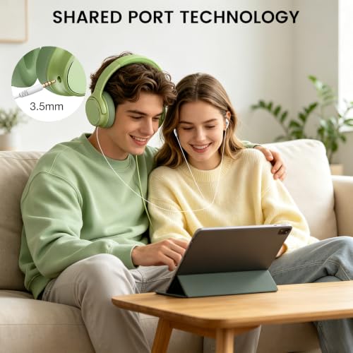 USB C Wired Over-Ear Headphones with Microphone - color: Grass Green