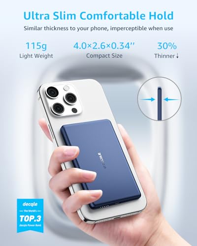 “Air” Power Bank for MagSafe 5000mAh Ultra Slim Battery Charger Case | Magnetic Wireless Portable Battery Charger Case with USB-C Cable, Compatible with iPhone 17/16/15/14/13/12 Series Only (Blue) - color: Blue
