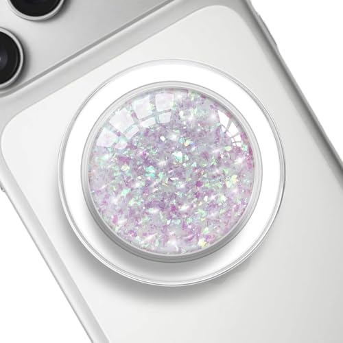 Transparent Magnetic Phone Grip Compatible with Magsafe，Collapsible Mobile Phones Stand Holder for Smartphone Tablet Cell Phone Accessory - Clear Crystal Pink Fragment Glitter - color: Pink Glitter