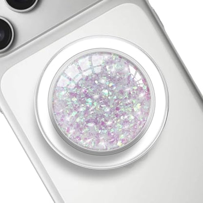 Transparent Magnetic Phone Grip Compatible with Magsafe，Collapsible Mobile Phones Stand Holder for Smartphone Tablet Cell Phone Accessory - Clear Crystal Pink Fragment Glitter - color: Pink Glitter
