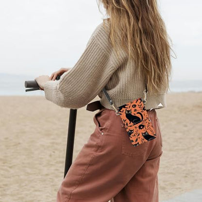 Small Crossbody Bags with Adjustable Shoulder Strap - color: Black Cat and Flowers