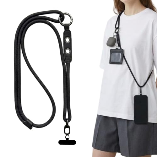 Adjustable Crossbody Phone Lanyard with Hanging Loops - color: Black