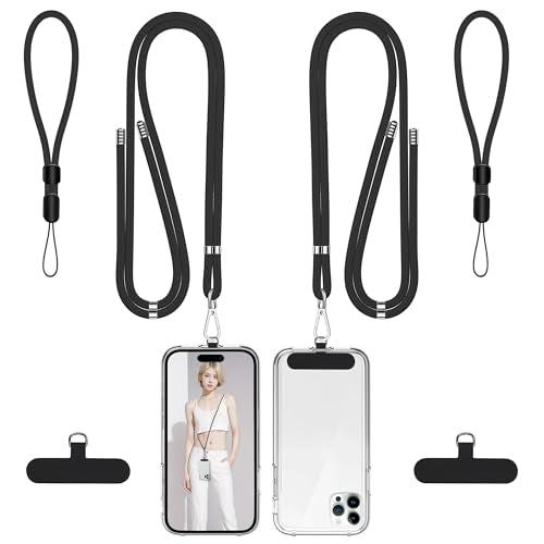 takyu Phone Lanyard, 2 Pack Soft Nylon Neck Strap Universal Cell Phone Lanyard and 2 Pack Phone Wrist Strap with Durable Pads for Most Smartphones-Black - color: Black+black