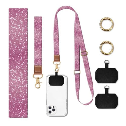 Phone Lanyard Crossbody Wrist Strap, Cute Cell Phone Lanyards for around the Neck Wristlet Wrist Strap - color: Glitter Pink Pattern