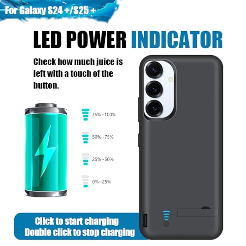 [Upgraded Battery Case for Samsung Galaxy S25+ / S24+, 5000mAh Rechargeable Extended Battery Charging Charger Case, Add 100% Extra Juice (6.7 Inches) Black