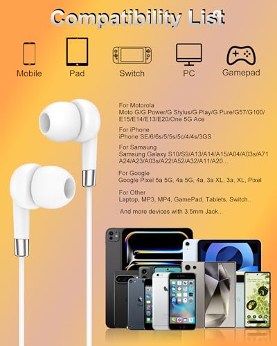 AILKIN 3.5mm Wired Earphones, in-Ear Earbud Headphone with Mic [White] - color: White