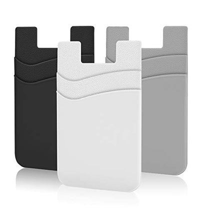SHANSHUI Phone Wallet, Credit Card Holder for Back of Phone Case Wallet Pocket Stick on ID Bussiness Cards Sticky Pouch Compatible with iPhone, Samsung Galaxy, Android - 3 Pack Black Grey White - color: Black+Gray+White
