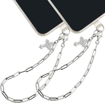 Phone Wrist Strap Metal Phone Chain Wristlet Strap Detachable Cellphone Lanyard Wrist with Tether Tab - color: 20_double-silver