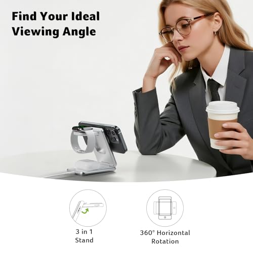 Acer 3 in 1 Charging Station for iPhone, Wireless Charger Stand,15W Fast MagSafe Charger for iPhone 17 16 15 14 13 12 Series-Apple Watch 11 10 9 8 7 6 5 4 3 2 SE and Ultra Series-Airpods 4 3 2 Pro - color: SL-S3-White