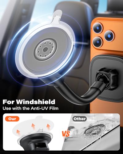APPS2Car Magnetic Phone Holder for Car, Dashboard Windshield Suction Mount - color: Black - MagSafe