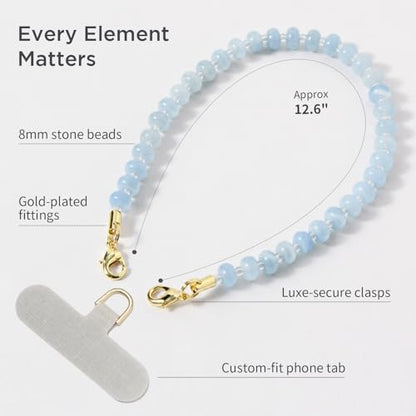 POSADINA Natural Stone Phone Charm, Beaded Healing Phone Wrist Strap, Handmade Cellphone Chain Lanyard with Tether Tab - color: Celeste Mist