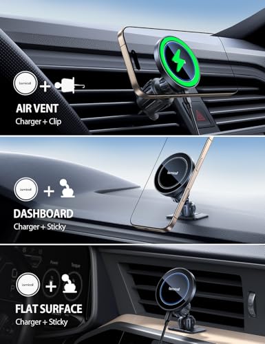 Lamicall 15W for MagSafe Car Mount Charger Vent Dashboard 360° for iPhone - color: Black