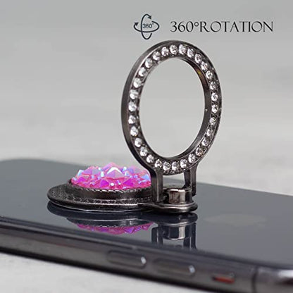 [2 Packs] Gemstones Glitter Bling Bling Phone Ring Holder, Sparkle Phone Ring Grip Artificial Diamond Stand,Rhinestone Cell Finger Ring for Phones,Pad