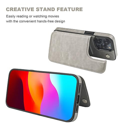 ONETOP for iPhone 15 Pro Max Wallet Case with Credit Card Holder,Gray | Kickstand,ID/Cash Holder,Case Wallet with Card Slots,Double Magnetic Clasp,Durable PU Leather Shockproof Cover for Women Men - color: Gray