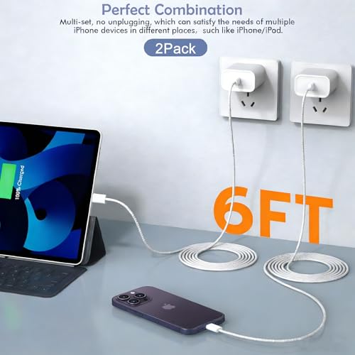 [Apple MFi Certified] iPhone Fast Charger,Phone 14 Fast Charge Wall Charger - size: 2Pack 6FT