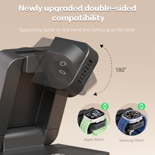 Wireless Charger 3 in 1, Foldable Charging Station for Apple Samsung Multi Devices Charging, Magnetic Charging Stand, Portable Travel Fast 15W Charger Station for iPhone, TWS, iWatch (Black)
