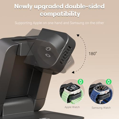 Wireless Charger 3 in 1, Foldable Charging Station for Apple Samsung Multi Devices Charging, Magnetic Charging Stand, Portable Travel Fast 15W Charger Station for iPhone, TWS, iWatch (Black)