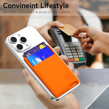 oakxco Phone Wallet Stick On, Secure Phone Card Holder Silicone, Adhesive Pocket Sleeve ID Credit Card, Slim Thin Card Case for Men Women Cute, Compatible with Apple iPhone Samsung Pixel, Neon Orange - color: Neon Orange