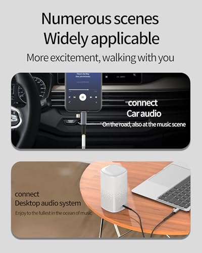 Aux to USB C Lightning Adapter for Iphone 17 16 15 14 13 Pro Max (2in1) Headphone Jack 3.5mm Audio Cable Male Connector Pc for Ipad Adaptor Compatible with Samsung S21 Stereo Earphone Accessory Adater