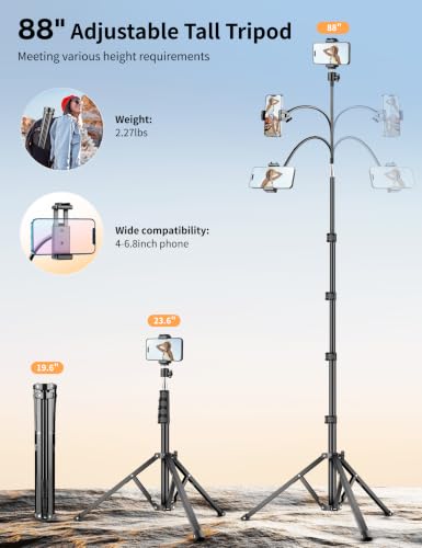 Flexible Tripod for iPhone, 88" Tall Cellphone Tripod with Gooseneck - size: 88 inch
