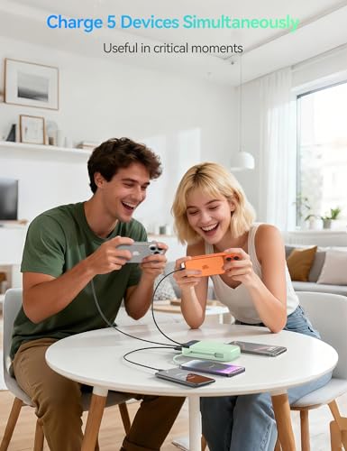 Phone Battery Bank 32000mAh 22.5W w/Built-in Cables & USB C Fast Charging - color: Green