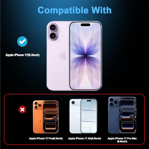 9H+ Tempered Glass for iPhone 17 Screen Protector with Auto Dust Removal Installation Frame Military Grade Protection (Scratch, Shatter, Drop Resistance) Full Edge Coverage 6.3" 2025, 2 Pack - size: iPhone 17