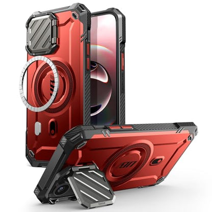 SUPCASE for iPhone 17e/16e Case with Camera Cover Stand, Red | Compatible with MagSafe, Built-in Kickstand, Military-Grade Protection, Magnetic Phone Case for iPhone 15/14/13, UBMag XT - color: Ruddy