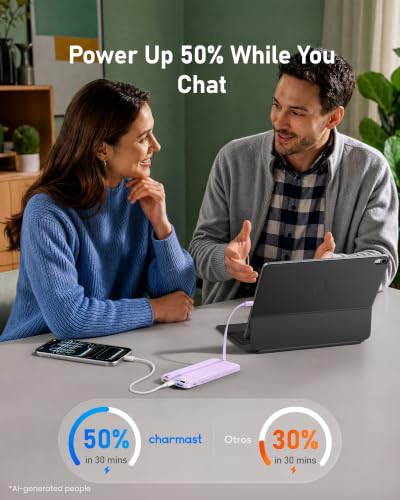 charmast Portable Charger Built-in Cables, 10000mAh Slim Power Bank Pocket - color: Purple