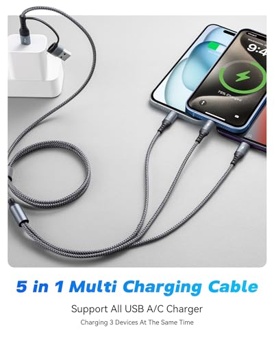 5 in 1 Multiple Charging Cable,USB A/C Universal Charger Cable - size: 2 PACK