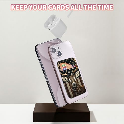 Phone Credit Card Holder Stick on, Phone Case Wallet, Cell Phone Pocket Self Adhesive Stretchy Lycra Stick on Wallet ID Credit Card Case Pouch Sleeve for All Smartphones, American Flag Deer - color: 333