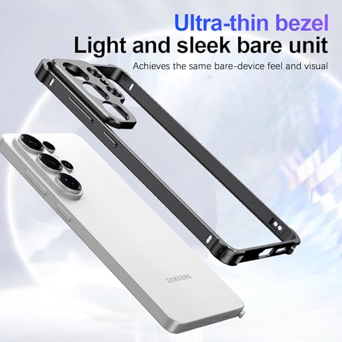 Aluminum Alloy Bumper Frame Case for Samsung Galaxy S26 Ultra, with Camera Lens Protector Backless Slim Metal Bumper Frame Cover with Soft TPU Inner [No Signal Interference] (Black) - color: Black