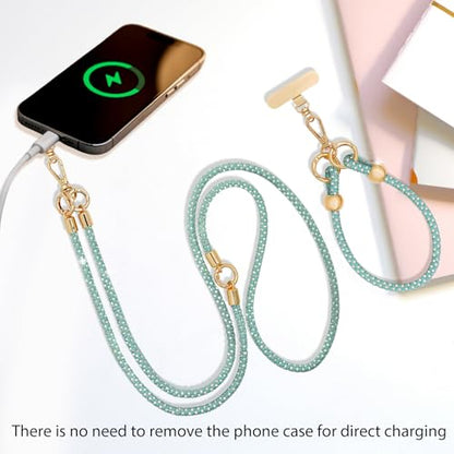Crystal Phone Lanyard Crossbody and Wrist Strap Lanyard Rhinestone Anti-Theft Phone Strap Phone Neck Strap for Women - color: Green