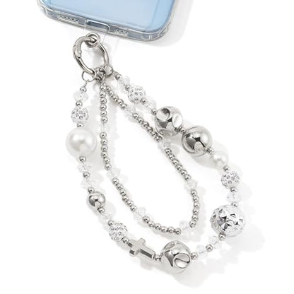WOZEAH Phone Charm for Women, Beaded Wrist Strap Lanyard with Tether Tab – Anti-Theft Hands-Free Detachable Phone Chain Wristlet - color: Cross Double Chain