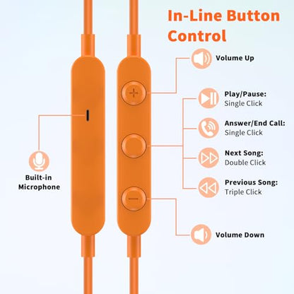 USB C Headphones Wired Earbud for iPhone 18 Pro Max 17 16 15,0range - color: Orange