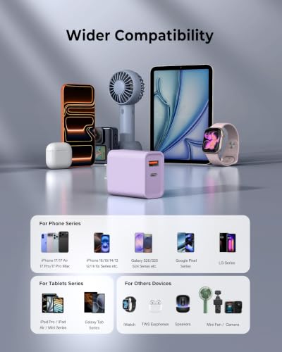 CSODINCE USB C Wall Charger, 3Pcs 20W PD + QC USBC Charger Block Super Fast Power Output Rapid Charging Box Wall Plug Cube for Phone 16/17, Samsung Galaxy S24, Motorola, LG, Mauve - color: Mauve