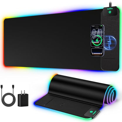 15W Wireless Charging RGB Gaming Mouse Pad with 20W Adapter, XXL Desk Mat - color: RGB Right-Touch Control-31.5"x11.8"-with Adapter