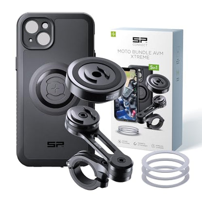 SP CONNECT Moto Bundle II AVM Xtreme | SPC+ |Compatible with iPhone 15 Plus | Phone Mount for Motorcycle | Motorcycle Phone Holder | Handlebars - style: for iPhone 15 Plus