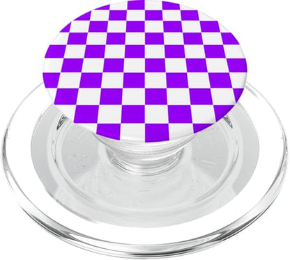 Checkerboard Purple and White | Check Pattern/Checkered PopSockets PopGrip for MagSafe - style: Magnetic PopGrip