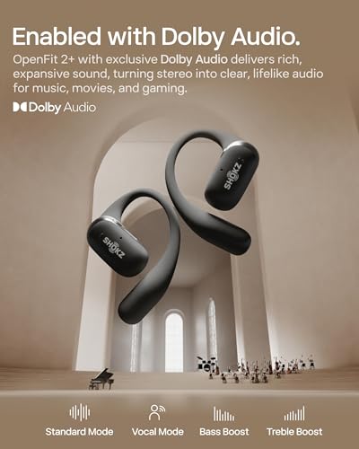 SHOKZ OpenFit 2+ Open-Ear Earbuds, Black, Dolby Audio,Wireless Charging - color: Black, style: Dolby Audio / USB-C&Wireless