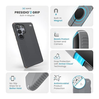 Speck Samsung Galaxy S25 Ultra Case - Magnet Case, 13-Foot Drop Protection, No-Slip Grips - Samsung S25 Ultra Case Magsafe - Raised Bezel and Enhanced Buttons - Presidio 2 Grip(Pack of 1) - color: Charcoal Grey/Cool Bronze, size: Galaxy S25 Ultra