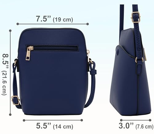 Small Crossbody Bag with Gold Hardware, Mini Shoulder Purse with Adjustable Strap - color: Navy