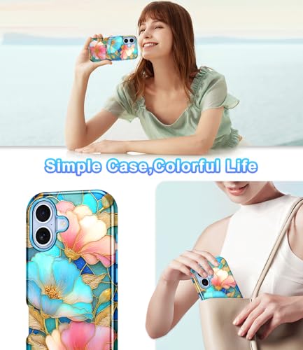 Btscase Compatible with iPhone 17 Case 6.3 Inch 2025,Marble Pattern 3 in 1 Heavy Duty Shockproof Full Body Rugged Hard PC+Soft Silicone Drop Protective Women Girl Phone Cases, Pink Cyan - color: Pink Cyan, size: iPhone 17