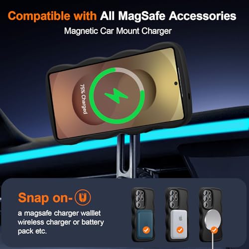 UEEBAI Magnetic for Samsung Galaxy S24 Ultra 5G Case, Cute Cover Compatible with MagSafe, Transparent Clear Wave Design Wavy Frame Matte Phone Case- Black - color: Black, size: Samsung Galaxy S24 Ultra 5G