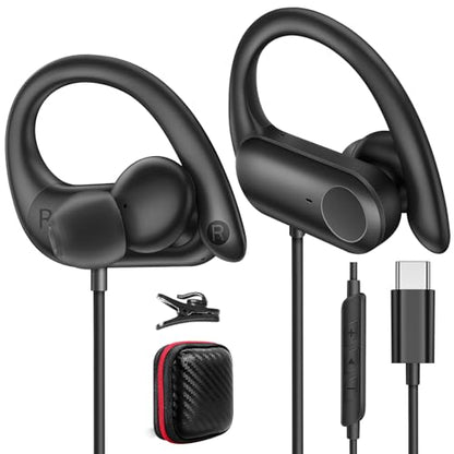 APETOO USB C Headphones with Earhook Mic & Volume Control HiFi Stereo Sound