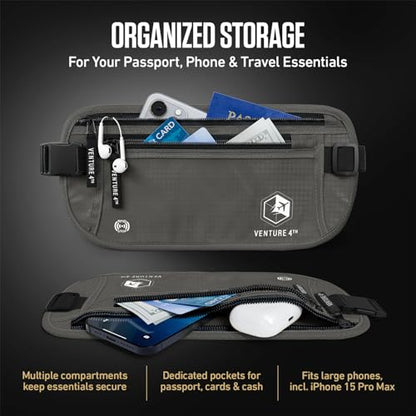 VENTURE 4TH Travel Money Belt, RFID Blocking Passport Holder - Gray - color: Ash Gray