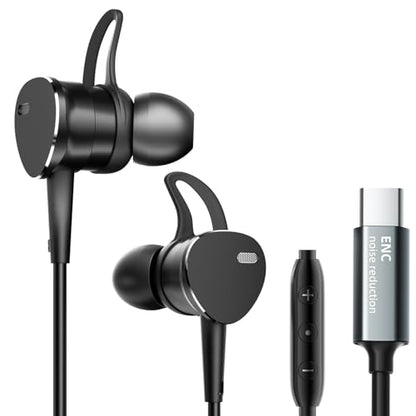 Type C Wired Headphones Deep Bass Earbuds with Noise Cancelling,Magnetic