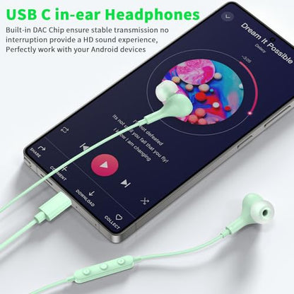USB C Headphones Wired Earbuds for iPhone 18 Pro Max 17 16 15,Green - color: Green