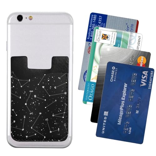 Black Constellations Phone Credit Card Holders Sleeve Adhesive Wallet Compatible with Most Back of Phones - color: Black Constellations